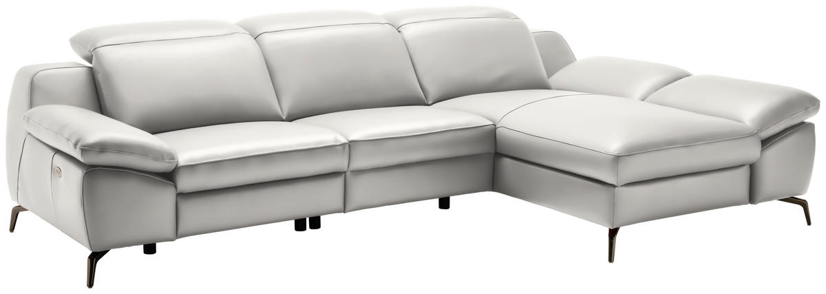 ECKSOFA in Echtleder Greige  286/183 cm  - Greige/Schwarz, Design, Leder/Metall (286/183cm) - Celina Home