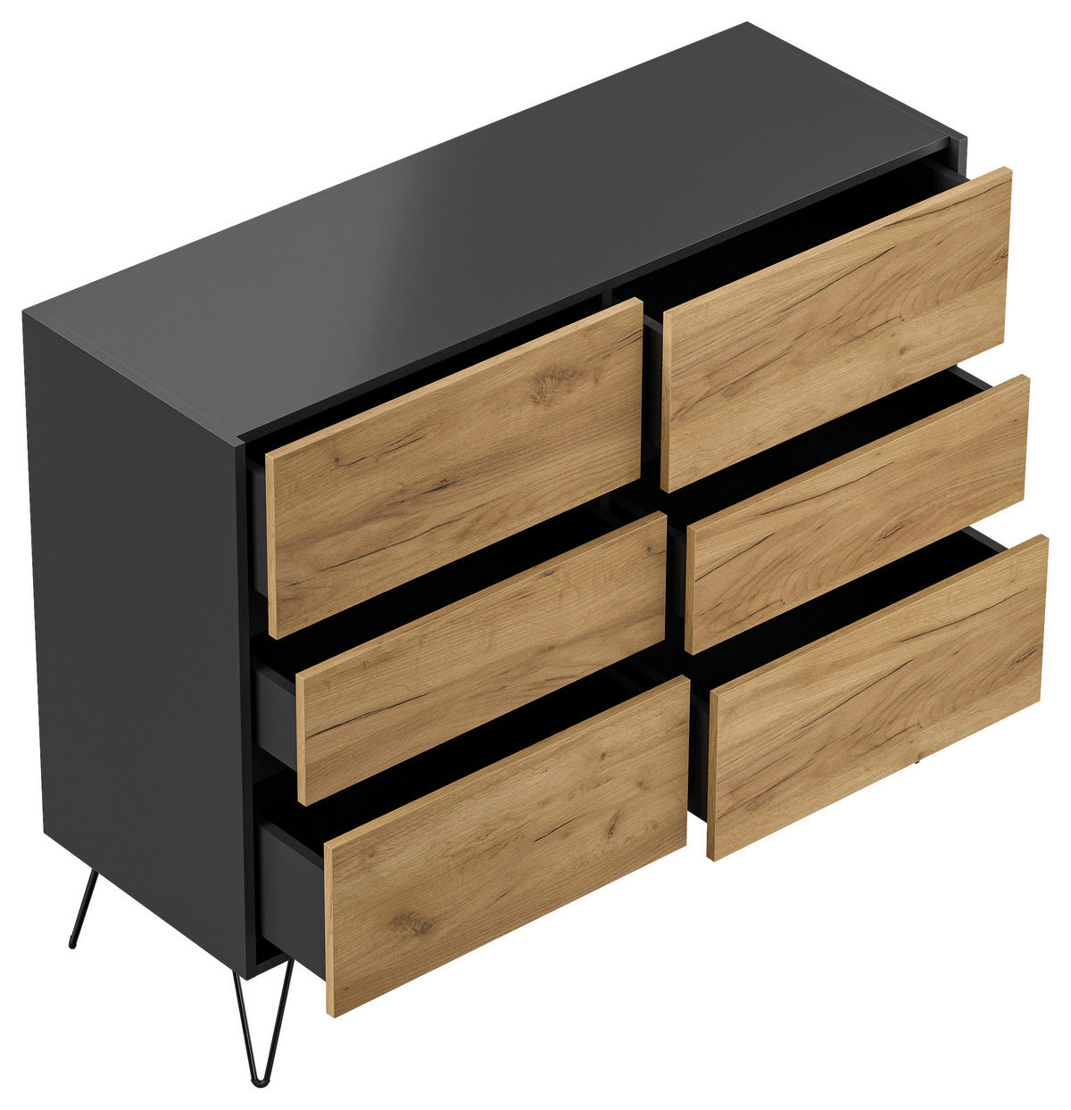 SIDEBOARD Posseik Industrial 120/93,6/42 cm 6 Schublade(n)  - Eichefarben/Graphitfarben, Design, Holzwerkstoff/Metall (120/93,6/42cm) - P & B