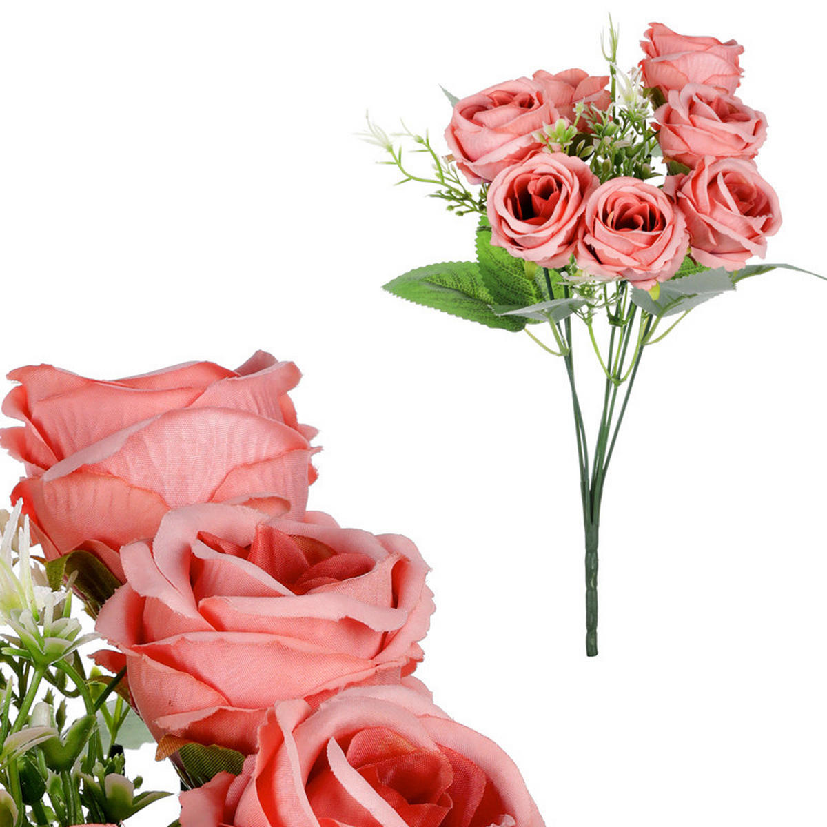 RUŽA 32 cm - oranžová/zelená, Basics, textil (32cm)