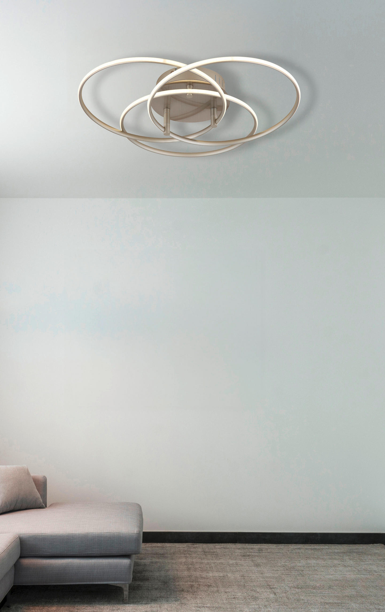 LED-DECKENLEUCHTE 45,6/9,4 cm   - Weiß/Nickelfarben, Design, Kunststoff/Metall (45,6/9,4cm) - Globo