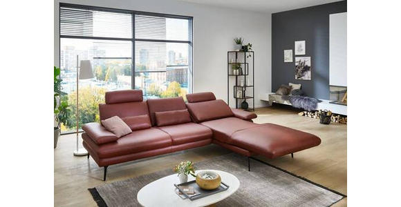 ECKSOFA in Echtleder Dunkelrot - Schwarz/Dunkelrot, Design, Leder/Metall (310/180cm) - Dieter Knoll