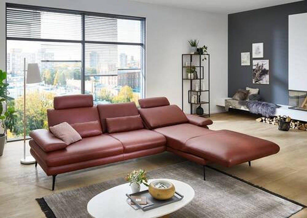 ECKSOFA in Echtleder Dunkelrot  - Schwarz/Dunkelrot, Design, Leder/Metall (310/180cm) - Dieter Knoll
