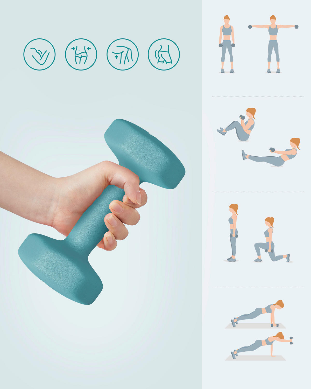 FITNESS-SET - Hellrosa/Dunkelblau, Basics, Metall (38.5/14.5/35.5cm)