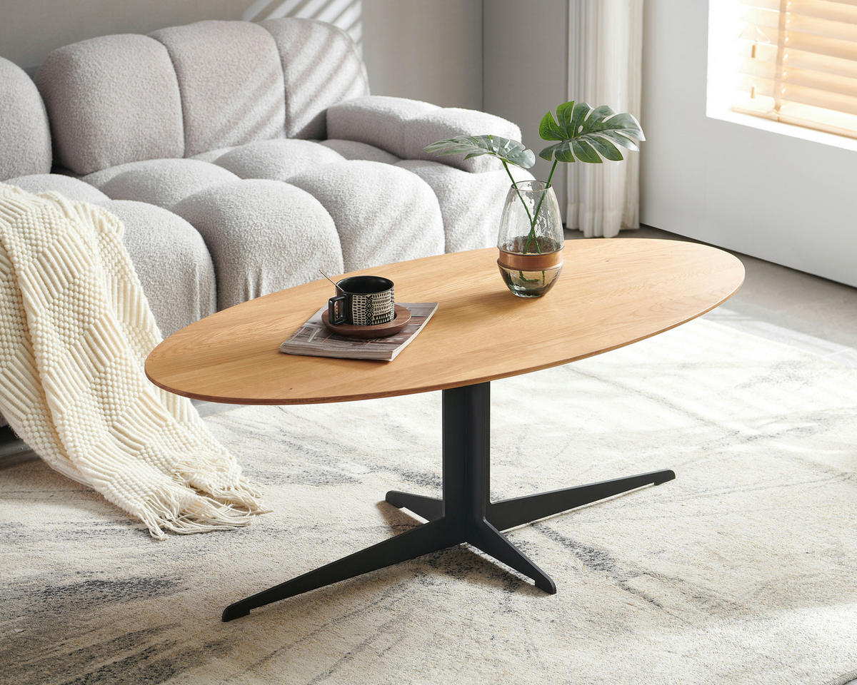 COUCHTISCH Eiche massiv oval Naturfarben, Schwarz  - Schwarz/Naturfarben, Design, Holz/Metall (120/44.5/60cm) - Livetastic