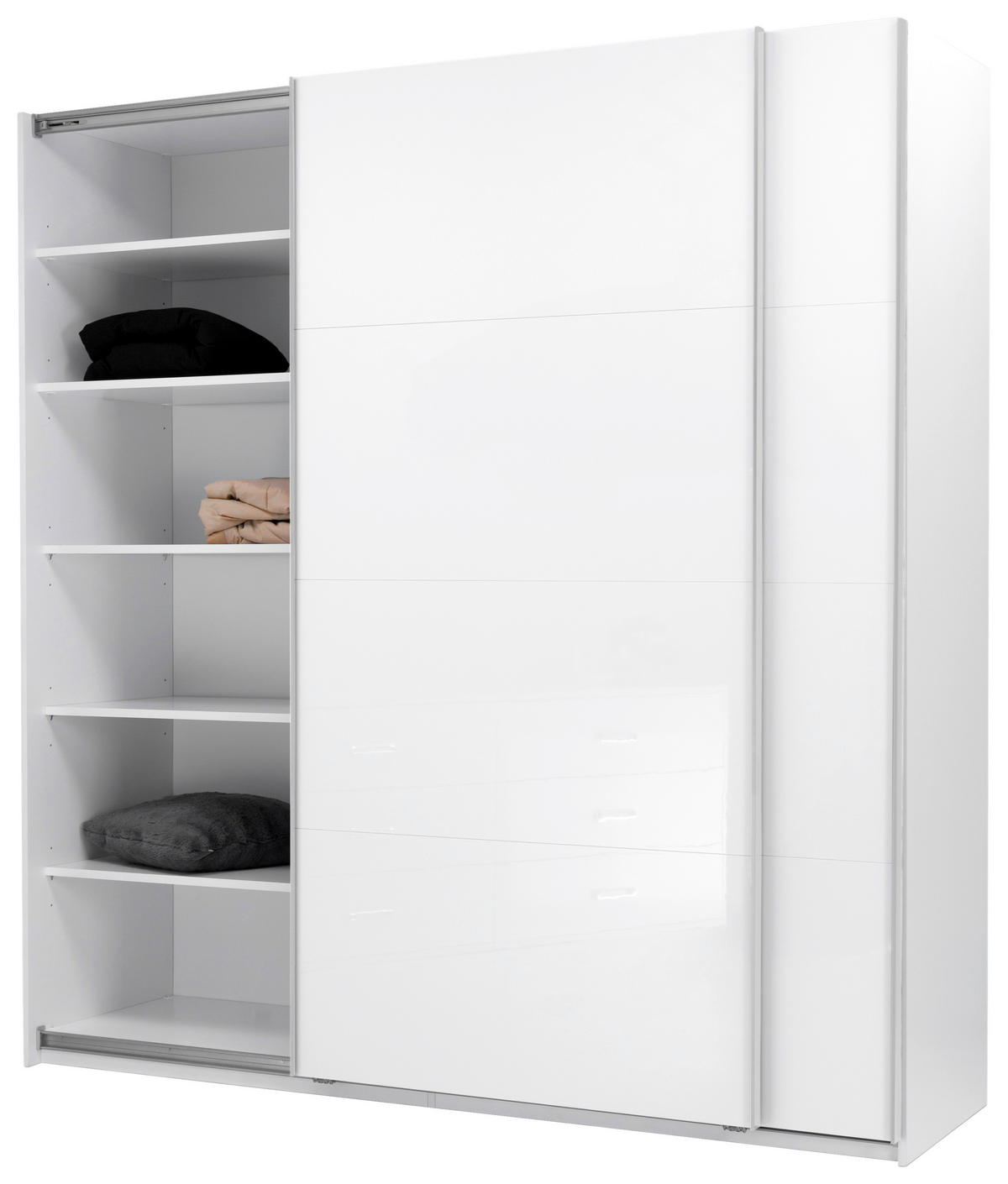 SCHIEBETÜRENSCHRANK 200/210/62 cm 2-türig Weiß  - Weiß Hochglanz/Alufarben, MODERN, Holzwerkstoff/Metall (200/210/62cm) - MID.YOU