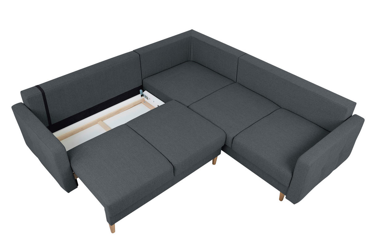 ECKSOFA in Dunkelblau  - Beige/Buchefarben, Design, Holz/Textil (242/242cm) - MID.YOU