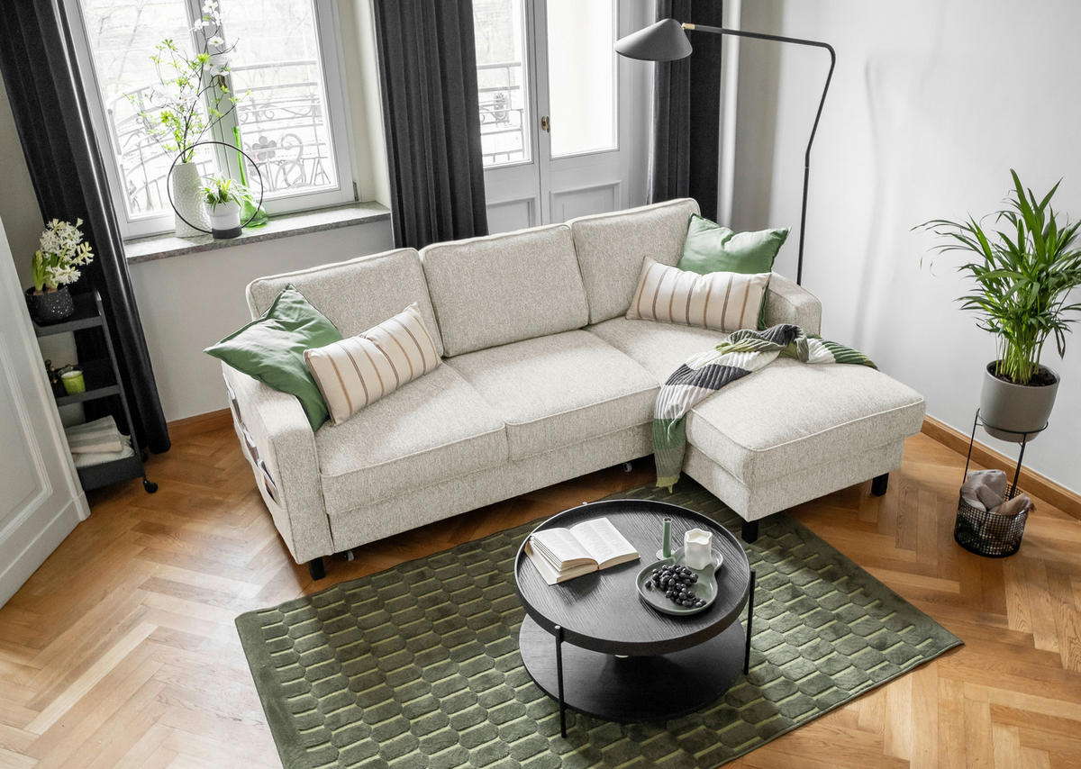ECKSOFA in Struktur Beige  - Beige/Schwarz, Holz/Textil (228/148cm) - MID.YOU