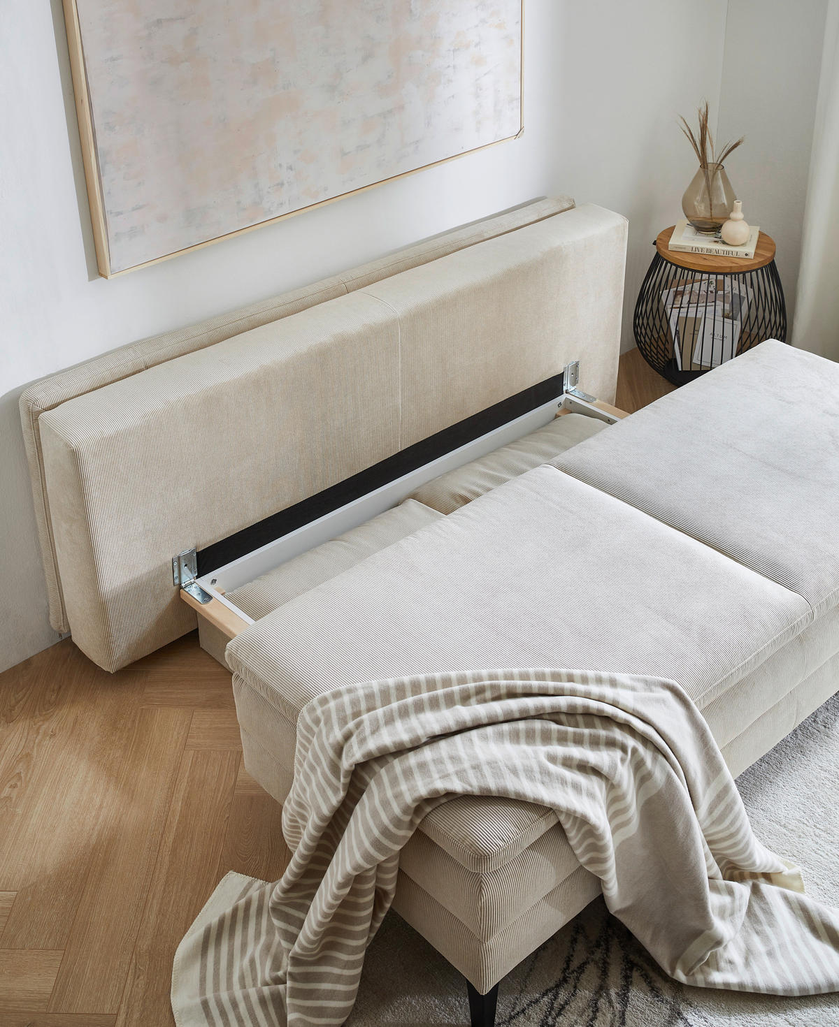 BOXSPRINGSOFA in Cord Beige  - Beige/Schwarz, Design, Textil/Metall (200/100/108cm) - Novel