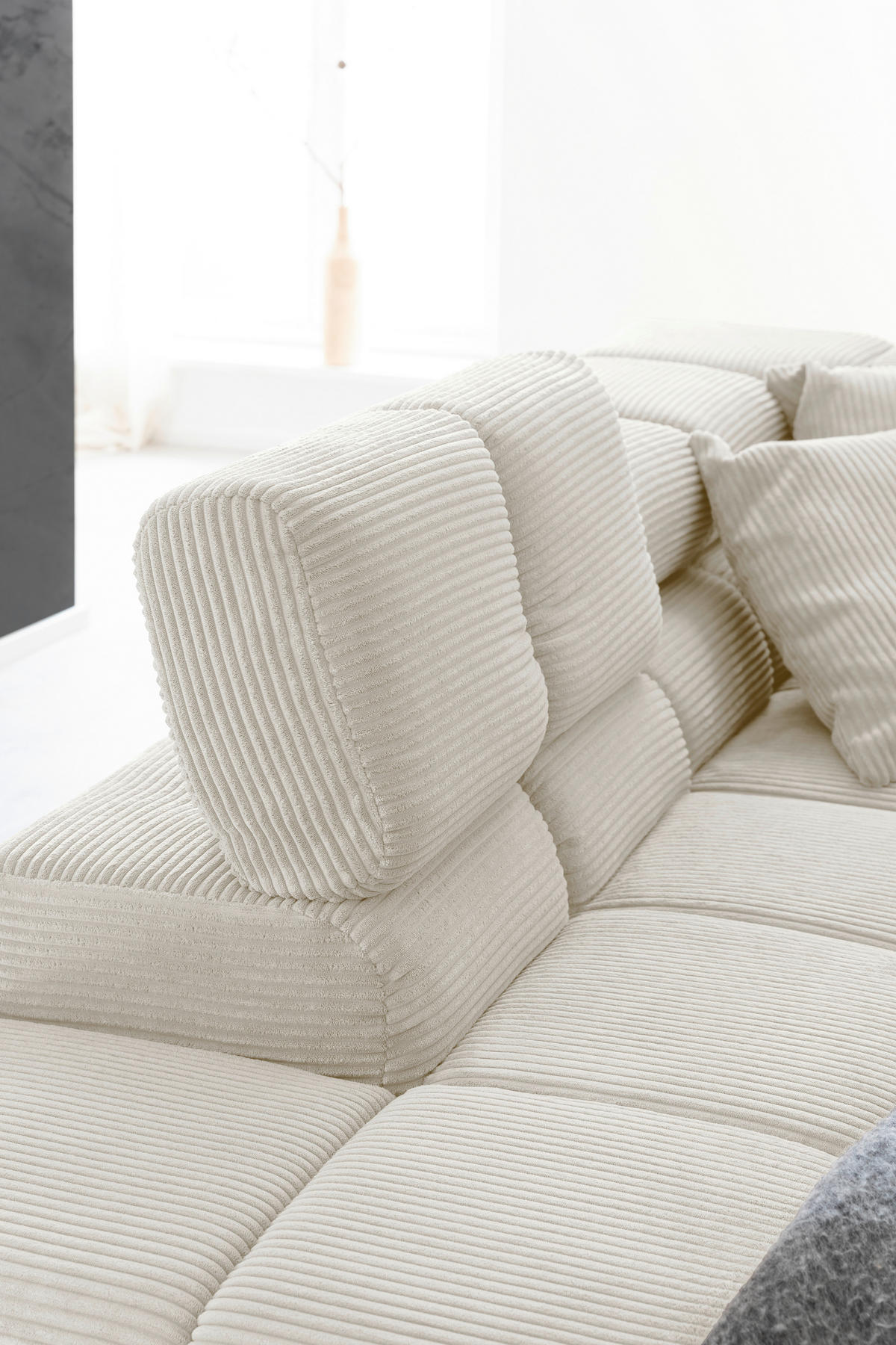 ECKSOFA in Cord Creme  - Creme/Schwarz, Design, Textil/Metall (216/321cm) - Hom`in
