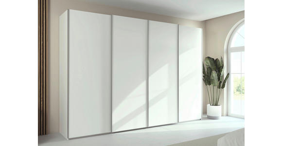 SCHWEBETÜRENSCHRANK 322/236/68 cm 4-türig Weiß, Weiß Hochglanz  - Weiß Hochglanz/Alufarben, Basics, Holzwerkstoff/Metall (322/236/68cm) - Novel