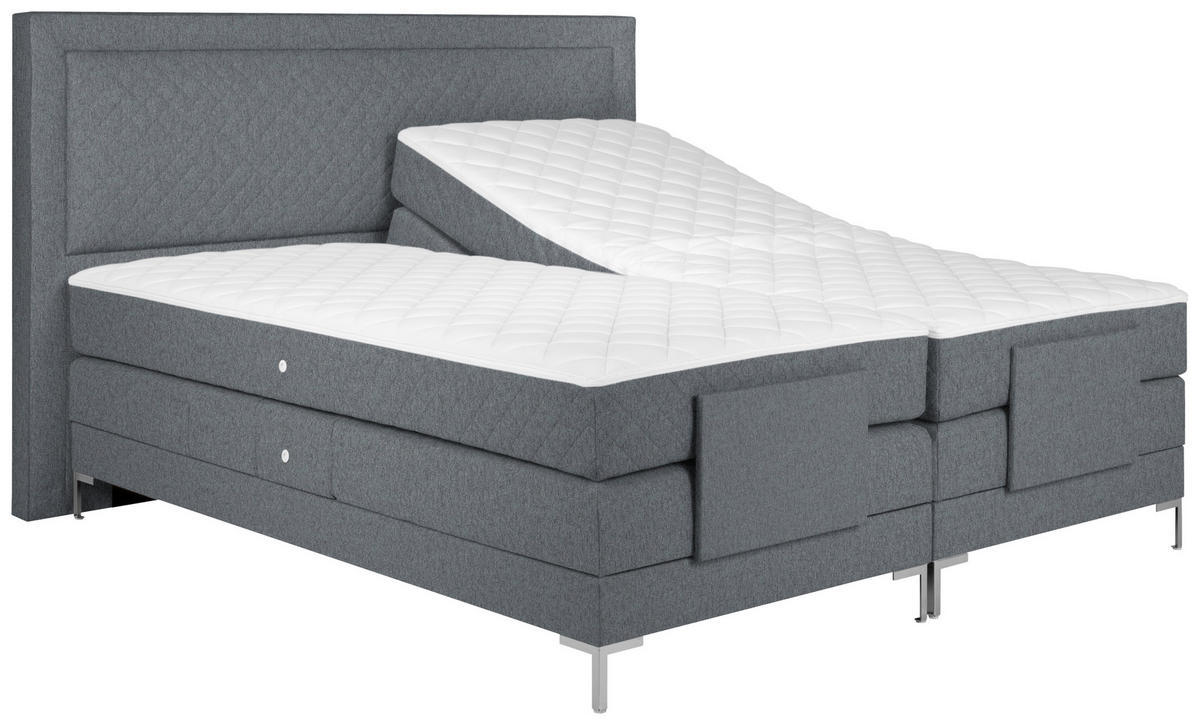 BOXSPRINGBETT 180/200 cm  in Dunkelgrau  - Dunkelgrau/Alufarben, Design, Textil/Metall (180/200cm) - Welnova
