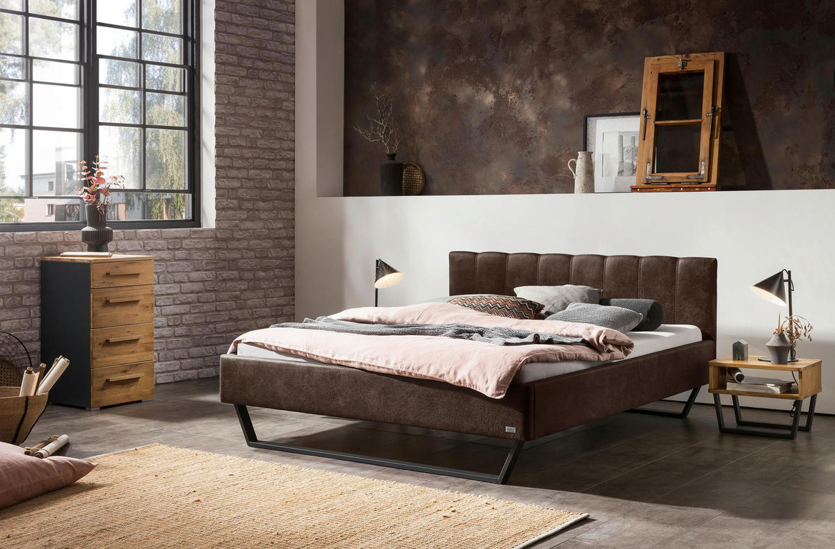 POLSTERBETT gepolstertes Kopfteil Braun 140/200 cm  - Anthrazit/Braun, KONVENTIONELL, Textil/Metall (140/200cm) - Hasena