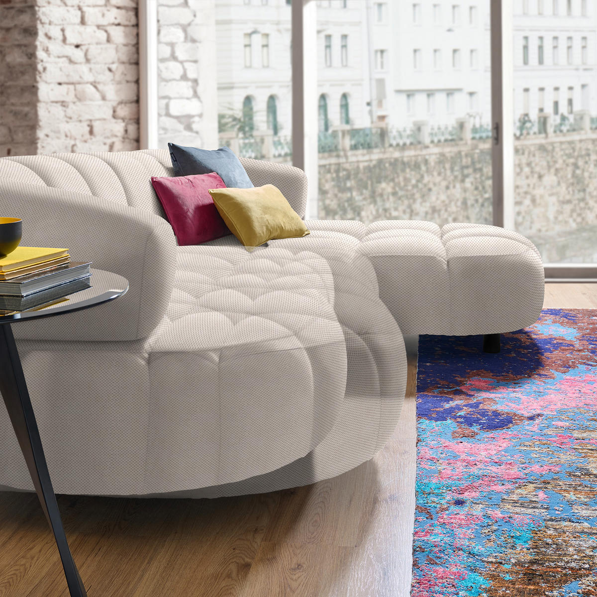 ECKSOFA in Webstoff Creme  284/183 cm  - Creme/Schwarz, Design, Holz/Textil (284/183cm) - Welnova