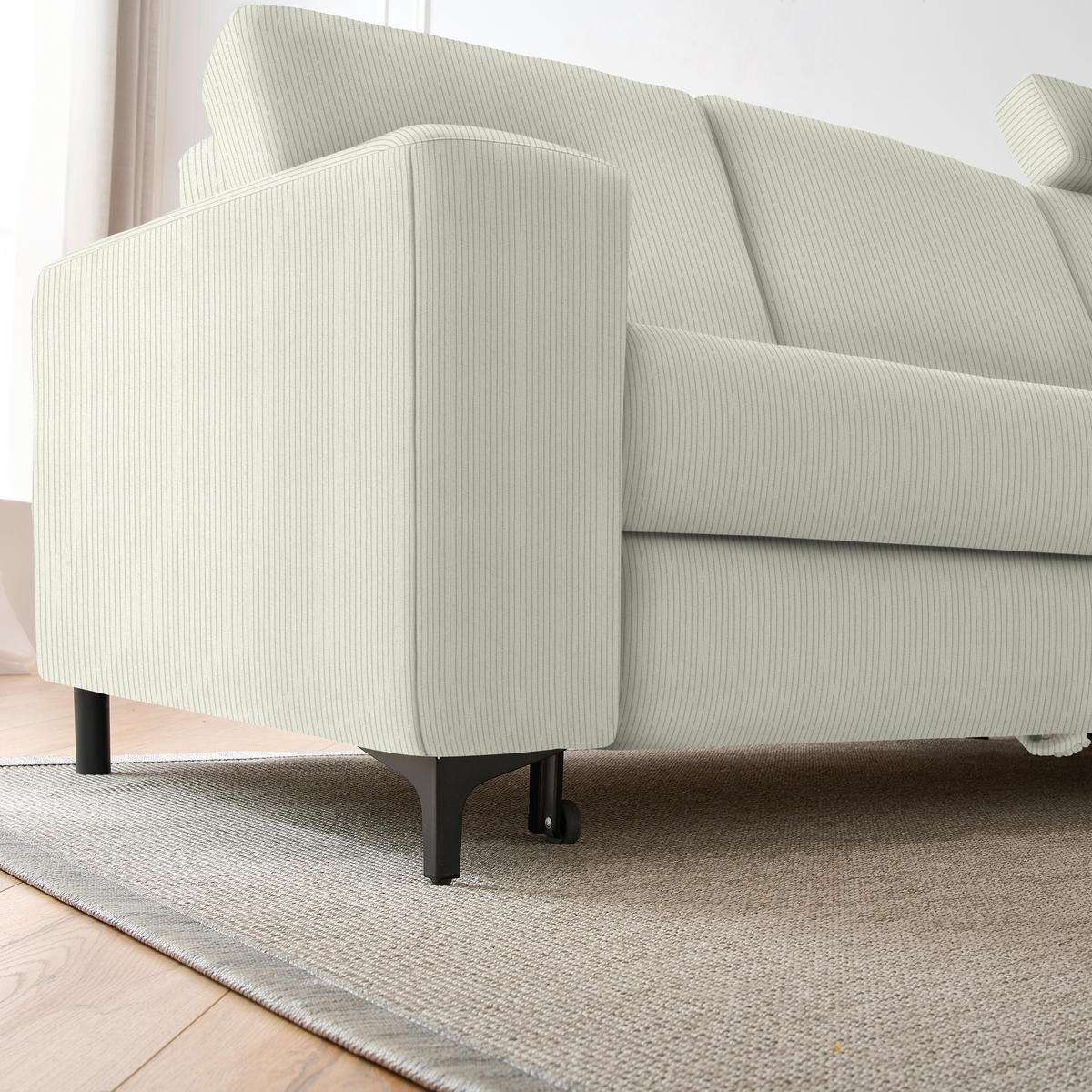 ECKSOFA Ecru Cord  - Ecru/Schwarz, KONVENTIONELL, Textil/Metall (247/167cm) - Stylife