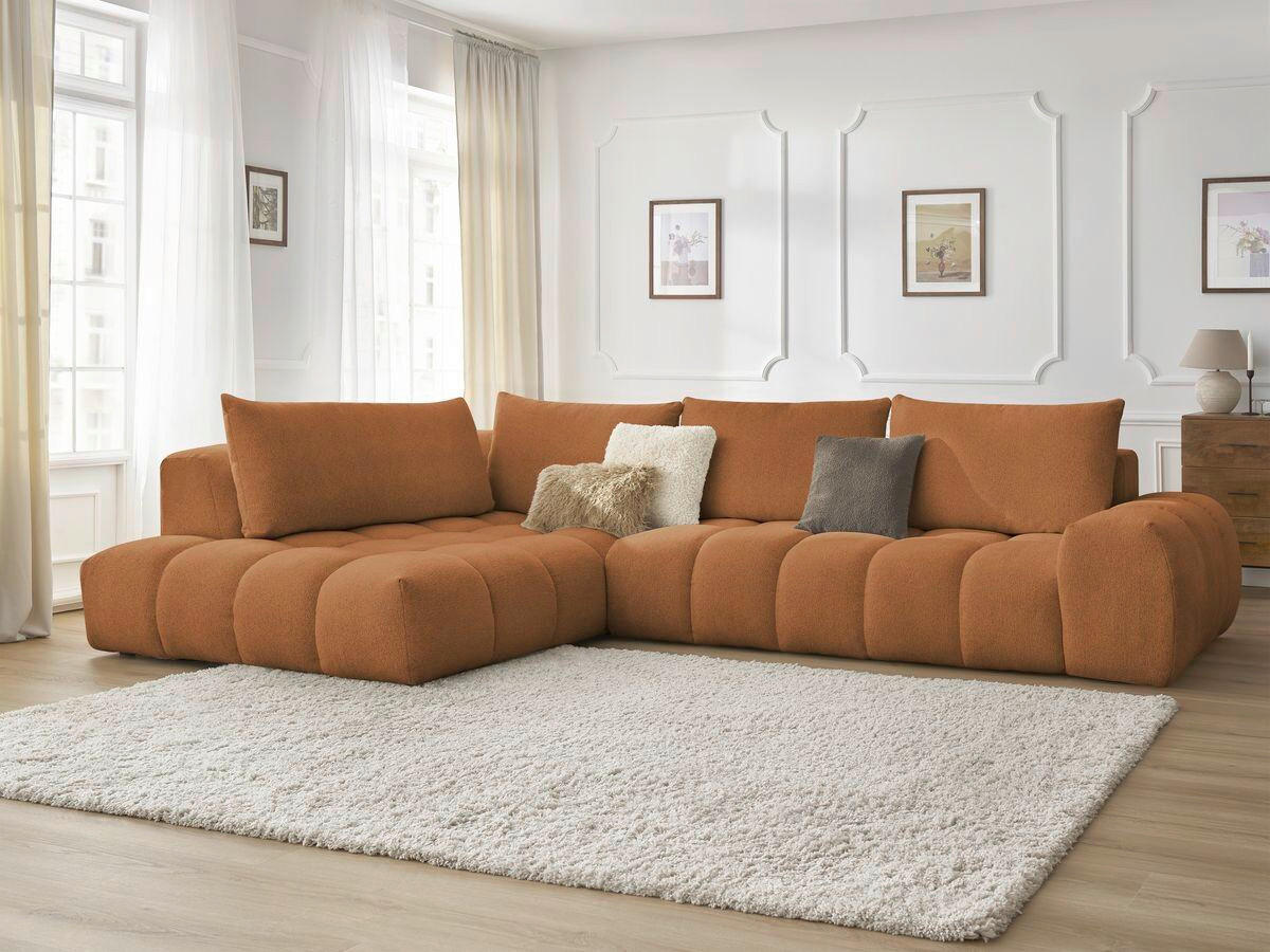ECKSOFA Ottomane rechts  EVEREST Orange Flachgewebe  - Schwarz/Orange, MODERN, Kunststoff/Textil (210/352cm)