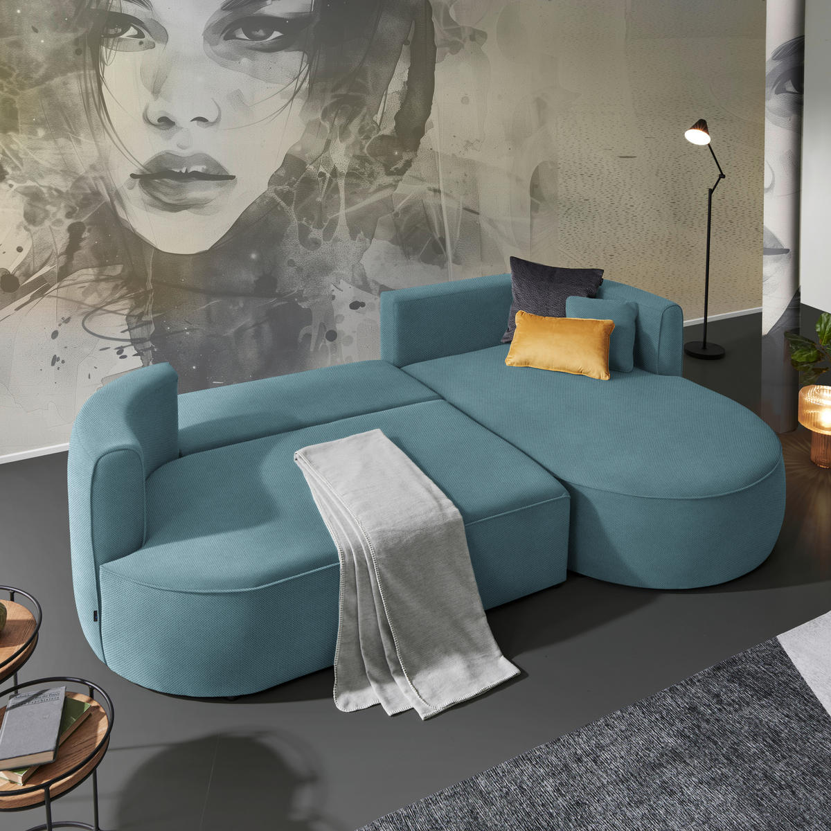 HÖRNSOFFA i vävt tyg blå  - grön/blå, Design, textil/plast (183/284cm) - Livetastic