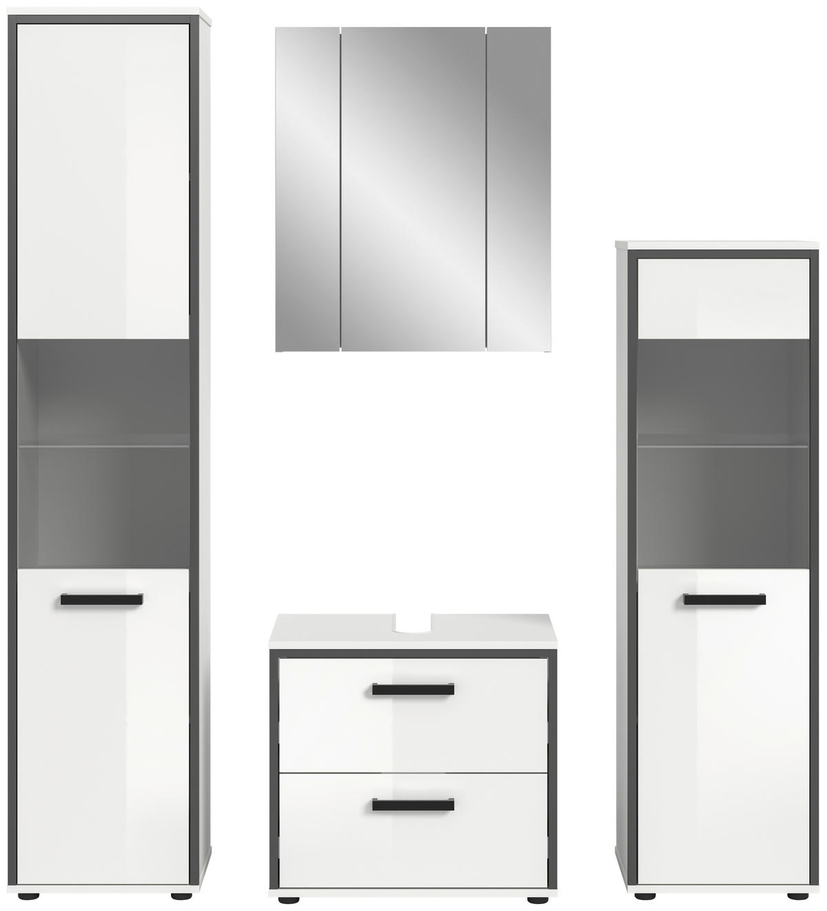 BADEZIMMER  in 140 cm  - Weiß Hochglanz/Schwarz, MODERN, Holzwerkstoff/Kunststoff (140cm) - MID.YOU