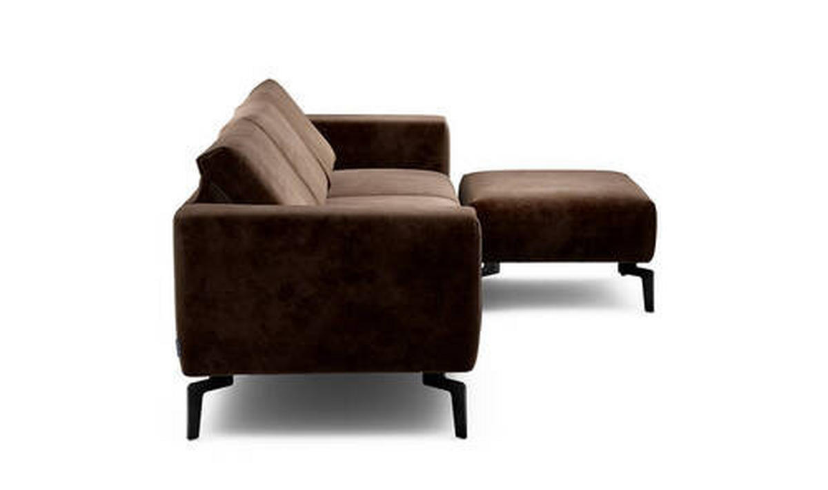 Dreisitzer inkl. Hocker Samt Braun  - Schwarz/Braun, Design, Textil/Metall (250/86/86-94cm) - SENSOO
