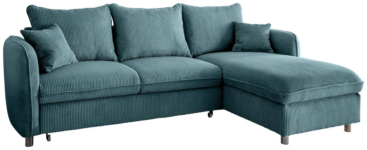 ECKSCHLAFSOFA in Cord Petrol  - Chromfarben/Petrol, Modern, Textil/Metall (254/160cm) - Livetastic