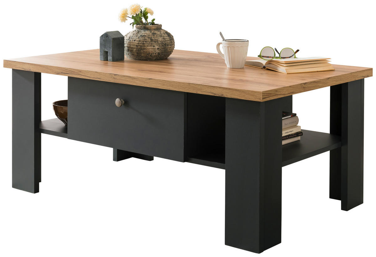 COUCHTISCH rechteckig Anthrazit, Eiche Wotan  - Anthrazit/Silberfarben, Design, Holzwerkstoff/Metall (110/45/70cm) - MID.YOU