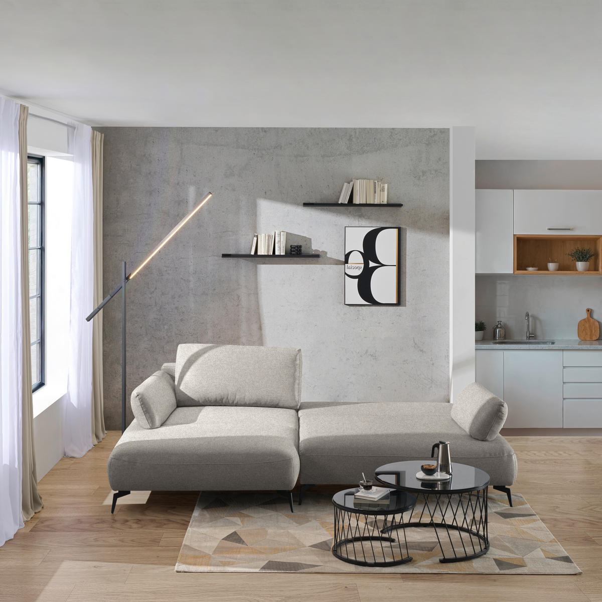 ECKSOFA COLORADO in Struktur Taupe  - Taupe/Schwarz, Design, Textil/Metall (186/284cm) - Lomoco