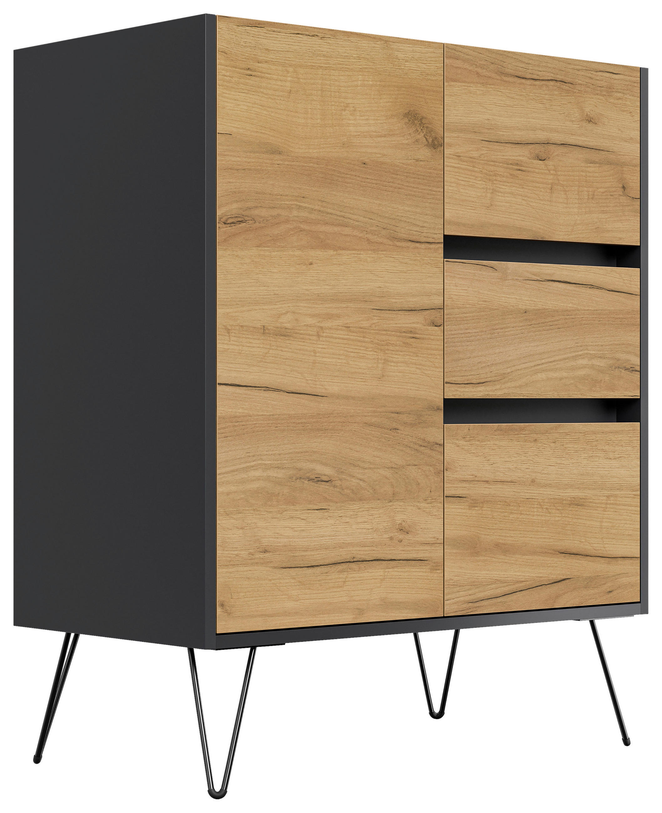 SIDEBOARD Posseik Industrial  in 79/93,6/40,6 cm  - Eichefarben/Graphitfarben, Design, Holzwerkstoff/Metall (79/93,6/40,6cm) - P & B