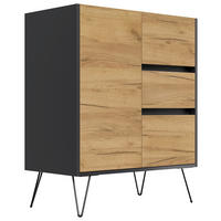 SIDEBOARD Posseik Industrial  in 79/93,6/40,6 cm  - Eichefarben/Graphitfarben, Design, Holzwerkstoff/Metall (79/93,6/40,6cm) - P & B