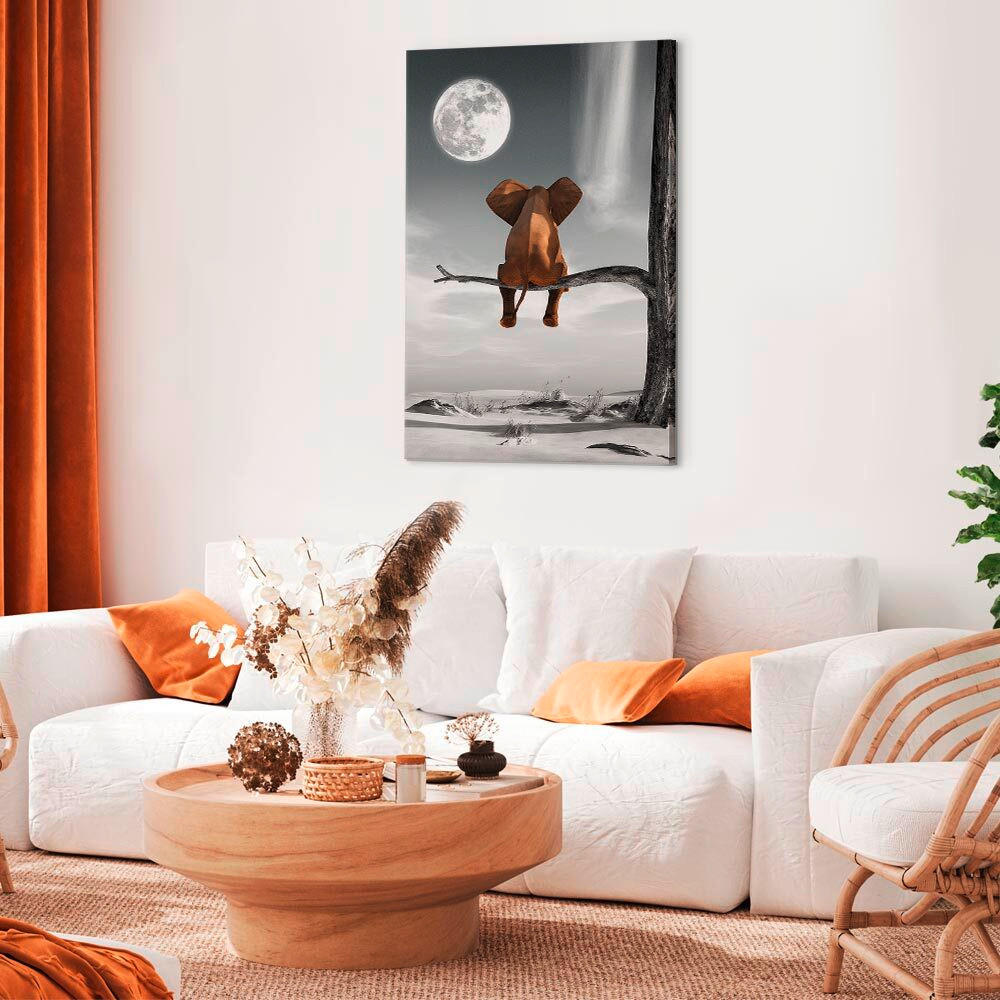 LEINWANDBILD Landschaft & Natur, Mond, Bäume, Tiere 80/120/1,2 cm  - Dunkelgrau/Hellgrau, Basics, Holz/Textil (80/120/1,2cm) - artgeist
