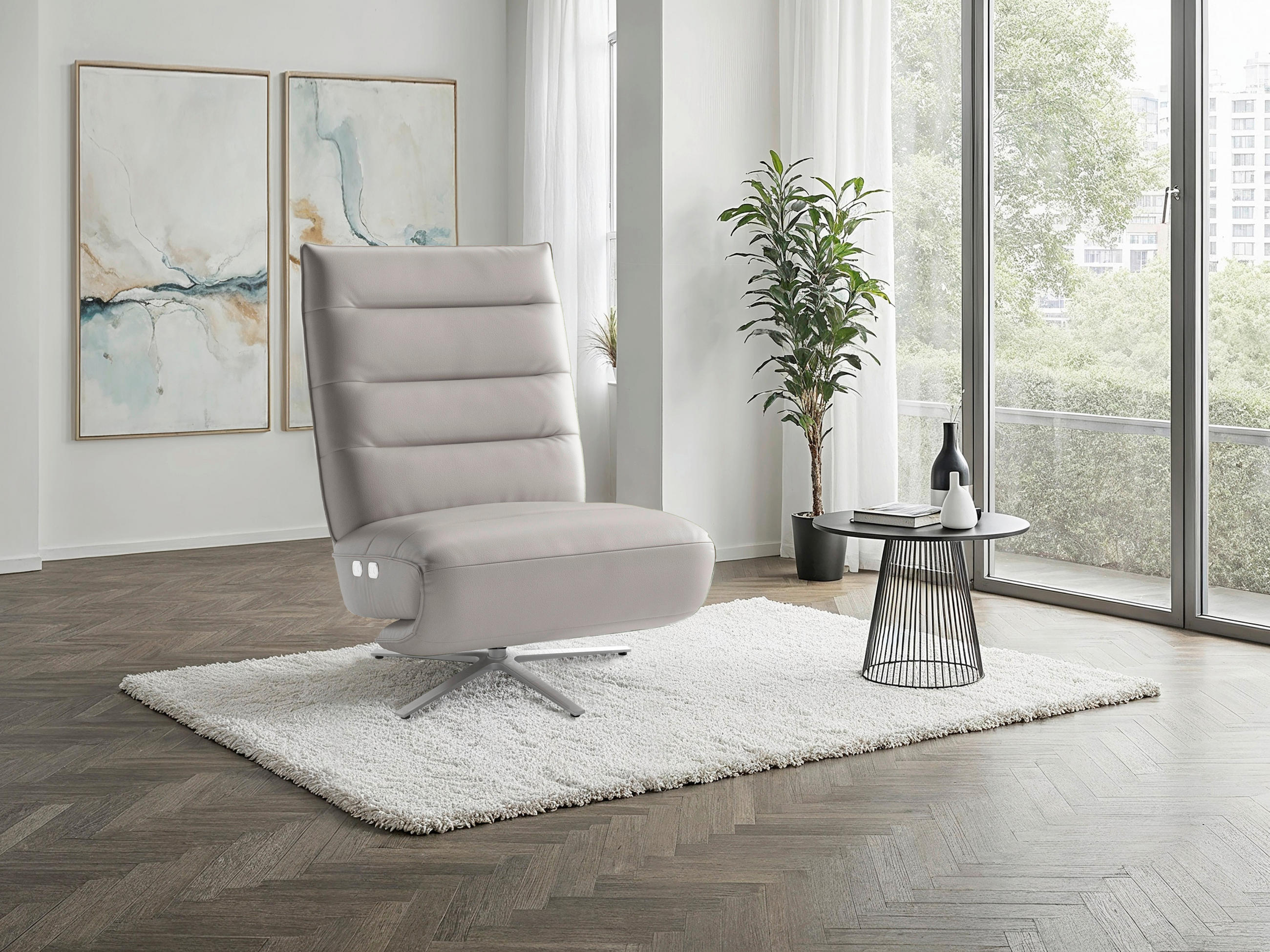 Sit & More RELAXAČNÉ KRESLO, koža, svetlosivá