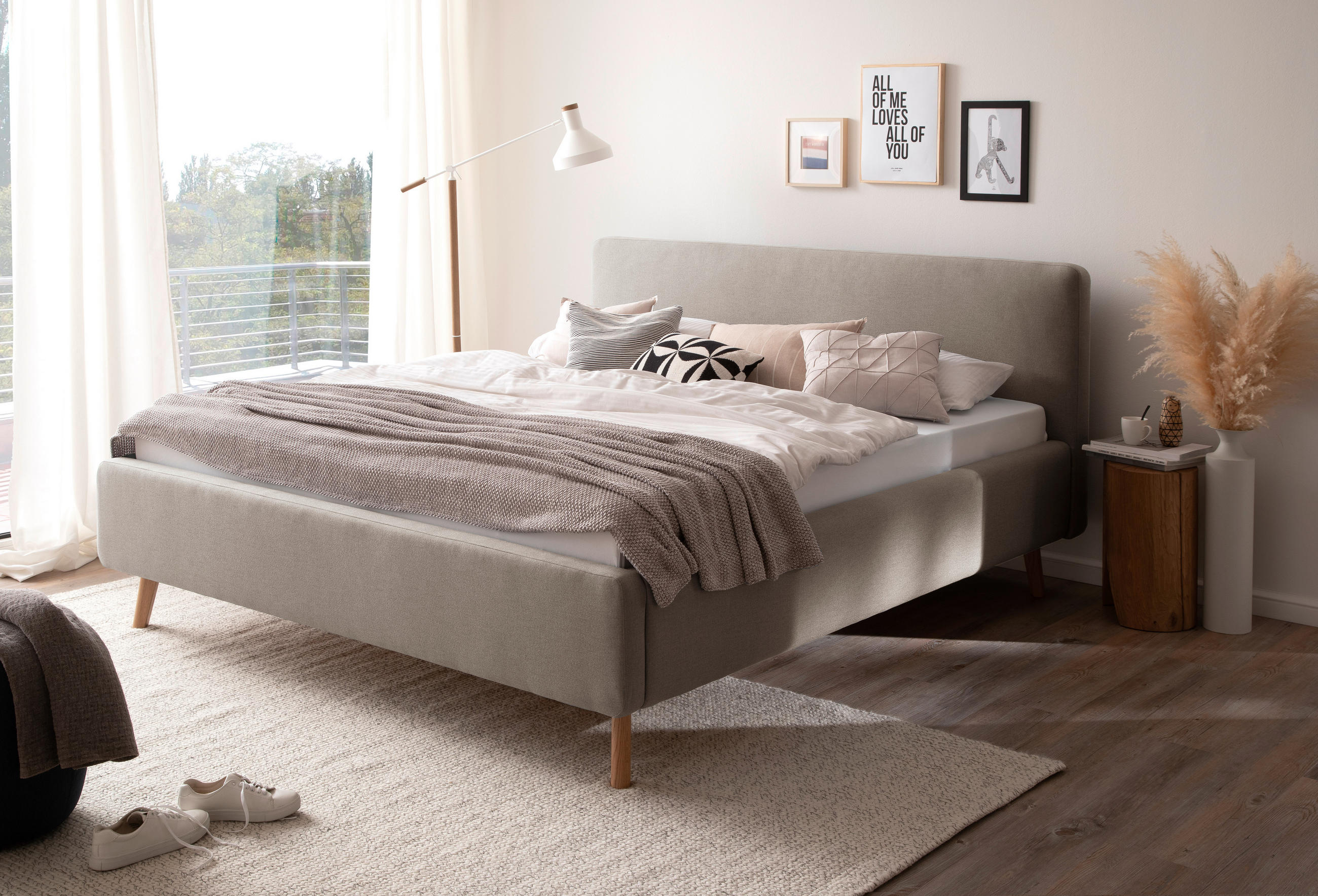 POLSTERBETT 160/200 cm in Taupe - Taupe/Eichefarben, Design, Holz/Textil (160/200cm) - Livetastic