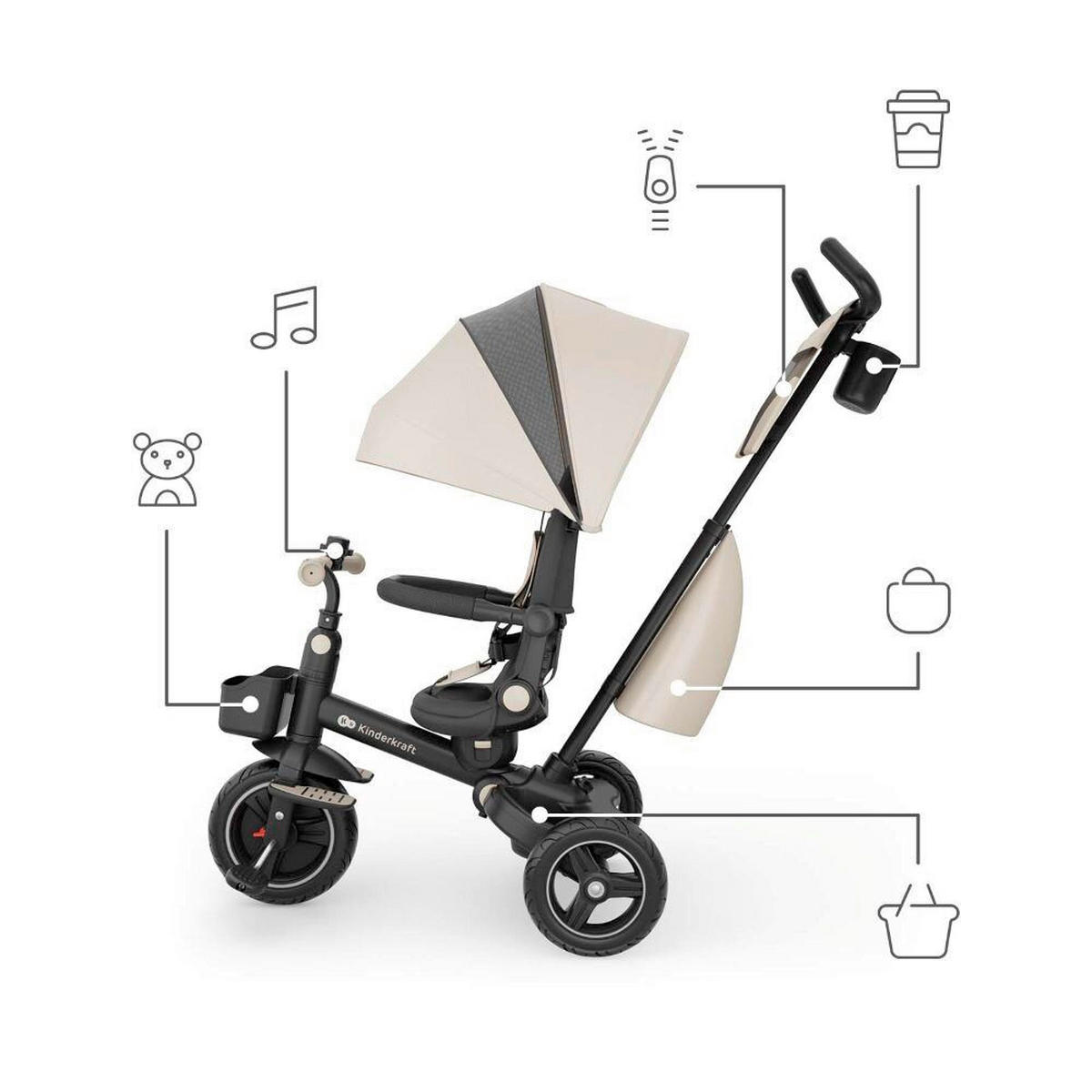 TRICIKL  SPINSTEP 2 PLUS  - bež, Basics, metal/plastika (112/51.5/109cm) - Kinderkraft