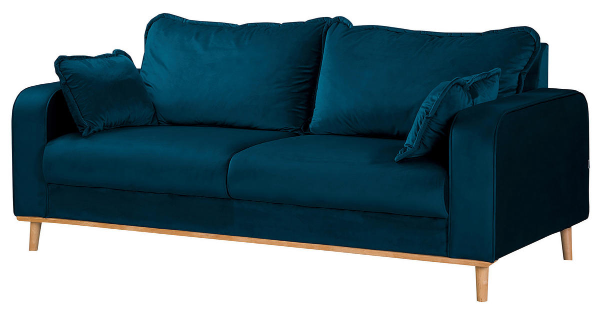 3-SITZER-SOFA Mikrofaser Blau  - Wengefarben/Blau, Design, Holz/Textil (193/86/87cm) - Livetastic