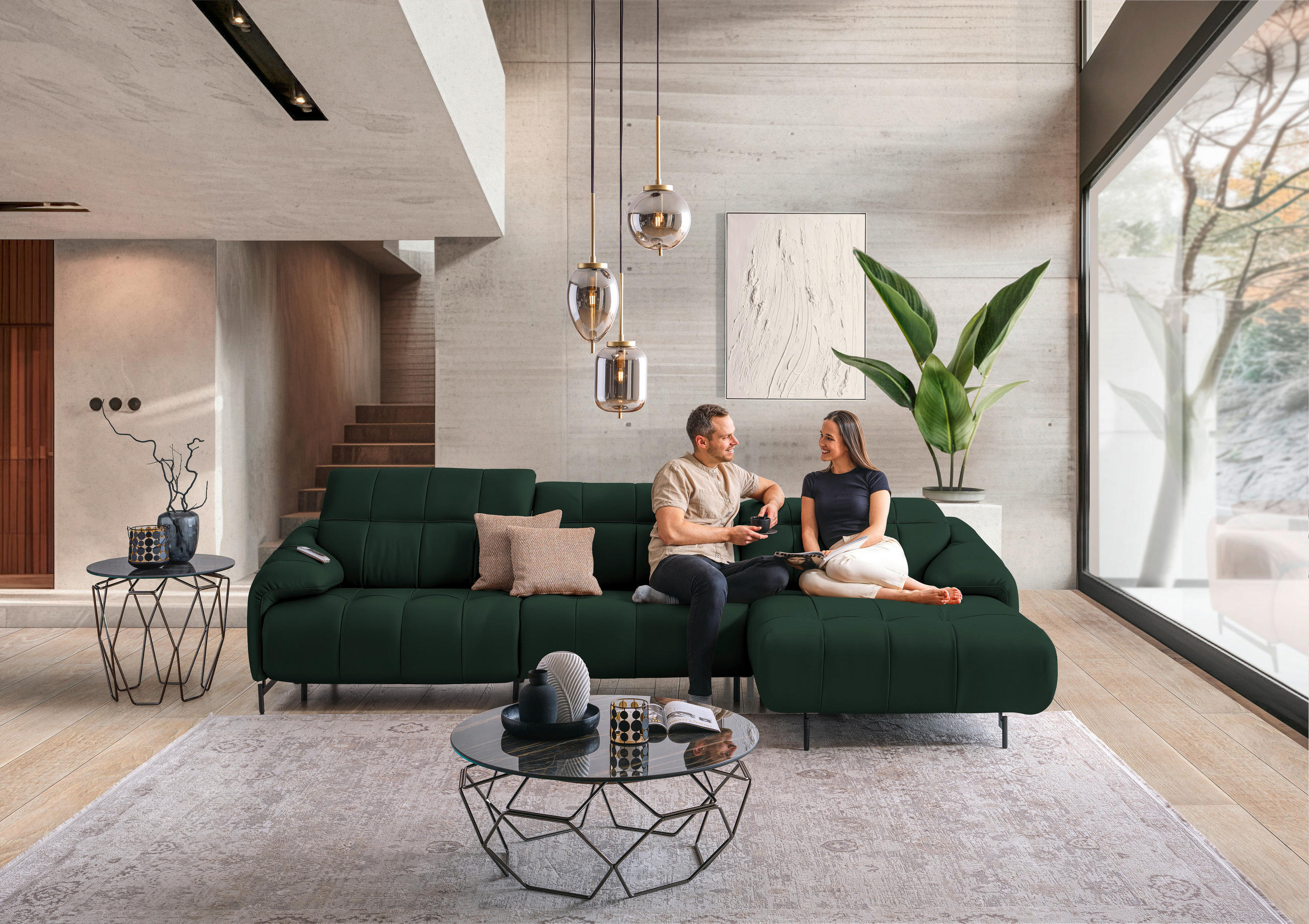 ECKSOFA  in Echtleder Opal  313/165 cm  - Opal/Schwarz, Design, Leder/Metall (313/165cm) - Belluti