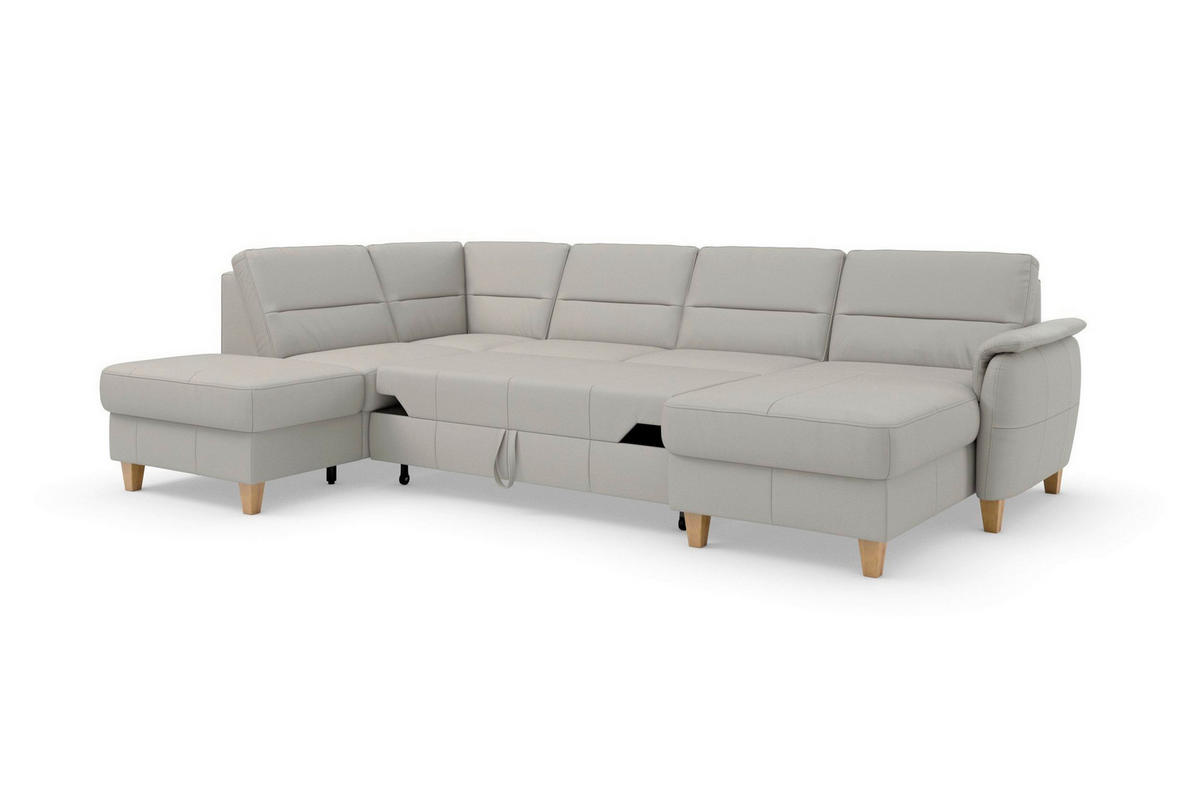 SEDACÍ SOUPRAVA, kůže, světle šedá - barvy dubu/světle šedá, Basics, dřevo/kůže (212/308/163cm) - Sit & More