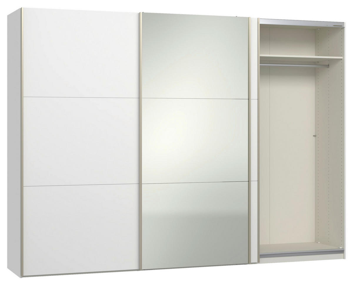 SCHWEBETÜRENSCHRANK 303/220/65 cm 3-türig Weiß  - Edelstahlfarben/Weiß, Design, Glas/Holzwerkstoff (303/220/65cm) - Jutzler