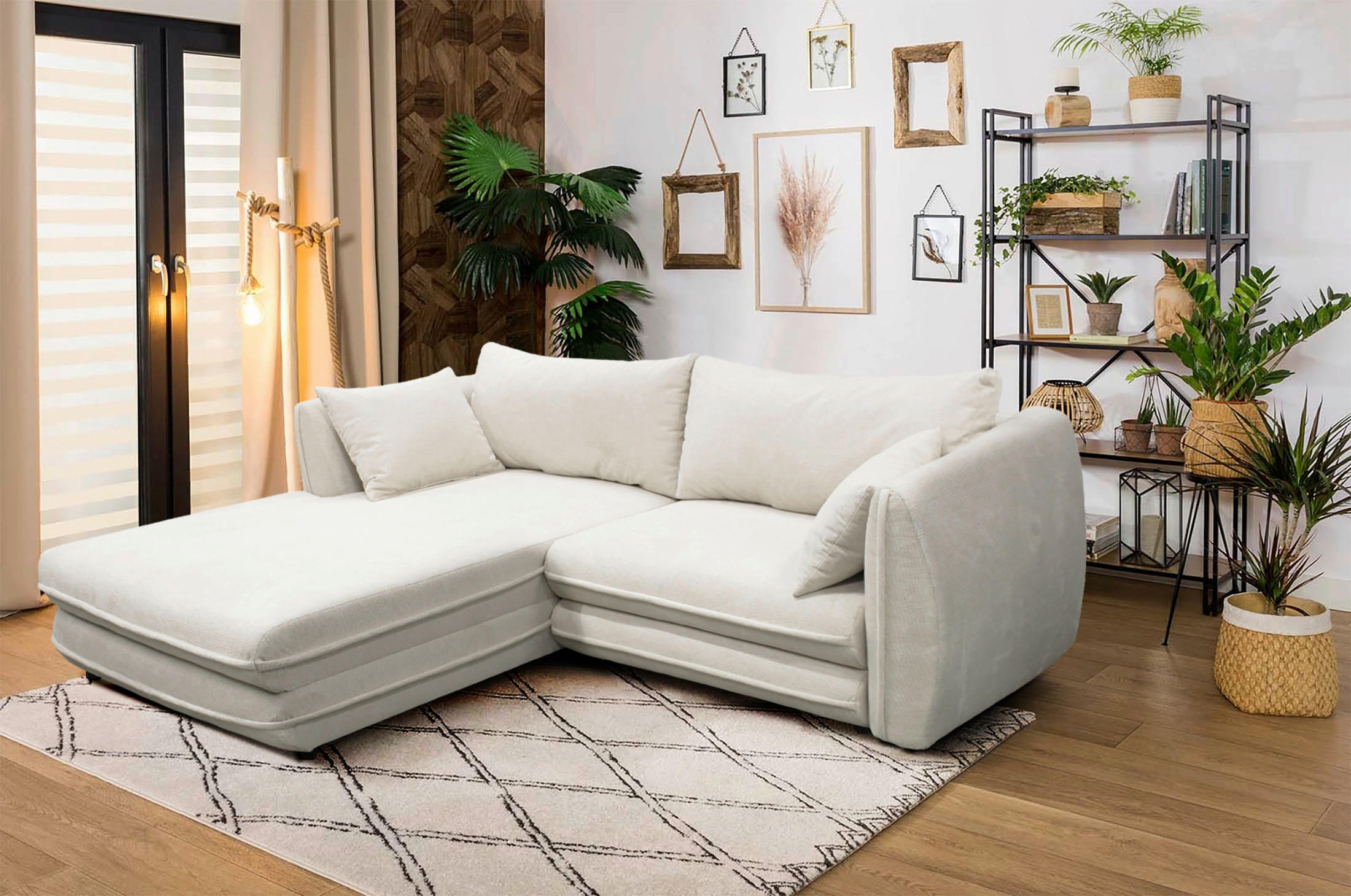 ECKSOFA in Struktur Creme  201/240 cm  - Creme/Schwarz, Design, Kunststoff/Textil (201/240cm) - MID.YOU