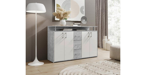 SIDEBOARD Grau, Weiß  - Silberfarben/Weiß, KONVENTIONELL, Holzwerkstoff/Kunststoff (139/90/34cm) - Carryhome