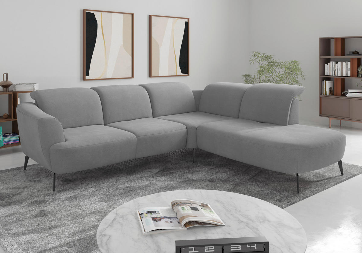 ECKSOFA ZOE E in Flachgewebe Grau  300/267 cm  - Schwarz/Grau, KONVENTIONELL, Textil/Metall (300/267cm) - Sit & More