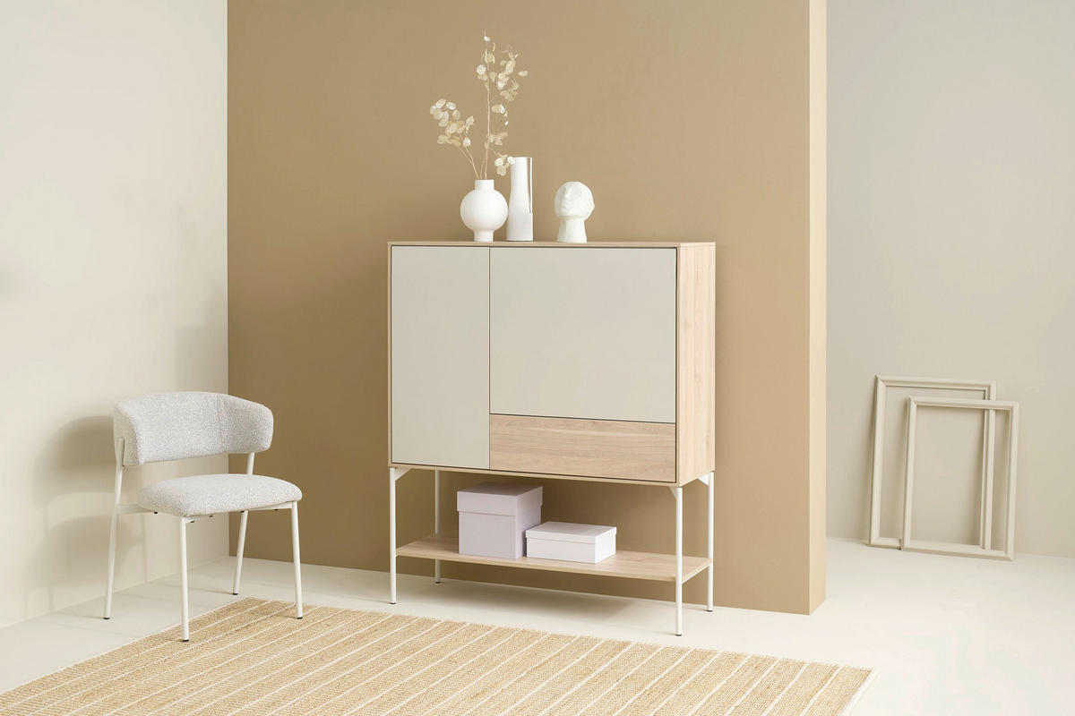 SIDEBOARD LABOE 114/135/41 cm 1 Schublade(n)  - Eiche Bianco/Seidengrau, MODERN, Glas/Holzwerkstoff (114/135/41cm) - Schöner Wohnen
