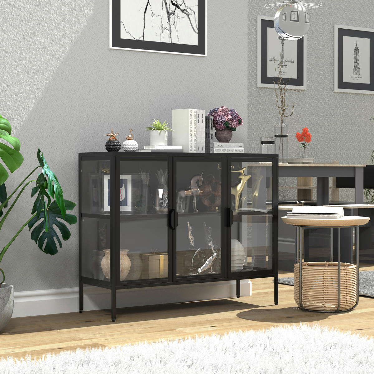 VITRINE in Schwarz  - Transparent/Schwarz, Design, Glas/Metall (110/80/35cm) - MID.YOU