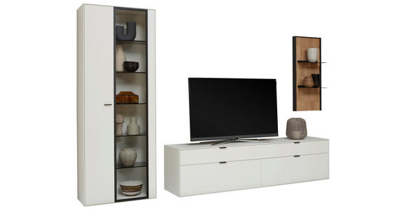 WOHNWAND 3-teilig in Weiß, Wildeiche 326,5/205,5/45,2 cm - Wildeiche/Schwarz, Design, Glas/Holz (326,5/205,5/45,2cm) - Dieter Knoll