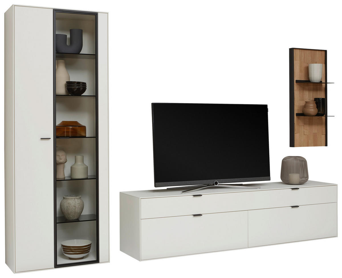 WOHNWAND 3-teilig  in Weiss, Wildeiche 326,5/205,5/45,2 cm  - Wildeiche/Weiss, Design, Glas/Holz (326,5/205,5/45,2cm) - Dieter Knoll