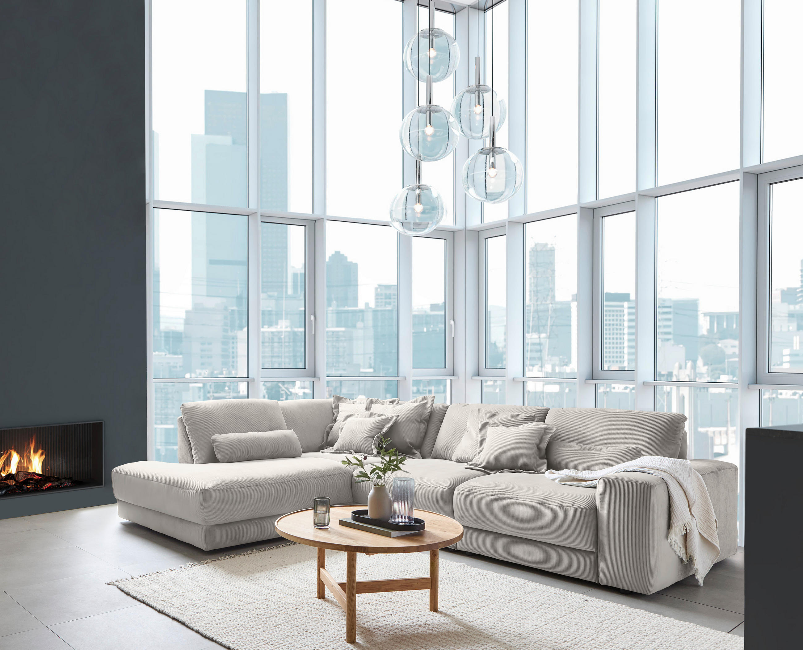 ECKSOFA in Feincord Hellgrau  - Hellgrau/Schwarz, Design, Kunststoff/Textil (242/316cm) - Niels Andersson