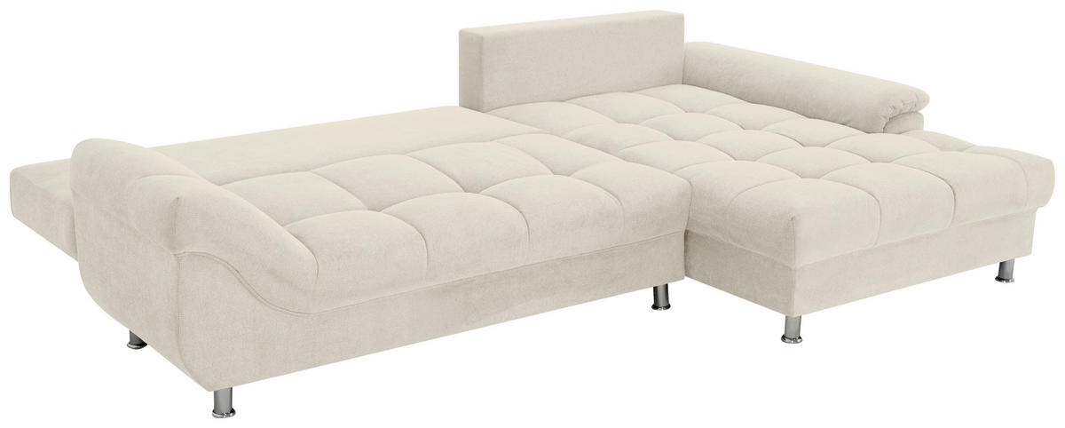 ECKSOFA in Flachgewebe, Mikrofaser Creme  - Chromfarben/Creme, Design, Kunststoff/Textil (312/198cm) - Livetastic