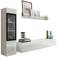 Set Mobilă Living, 3 piese, alb lucios intens, 210/130/33 cm - alb/alb lucios intens, Lifestyle, plastic/sticlă (210/130/33cm) - P & B