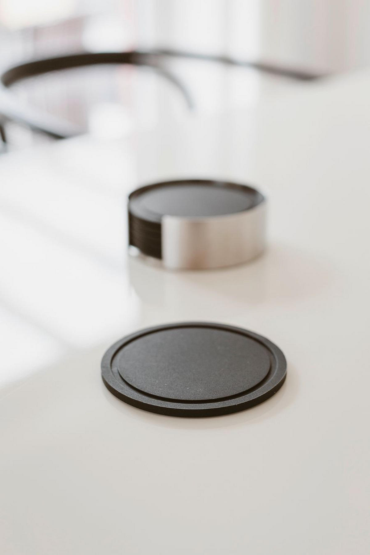 GLASUNTERSETZERSET Metall, Kunststoff Schwarz, Edelstahlfarben  - Edelstahlfarben/Schwarz, KONVENTIONELL, Kunststoff/Metall (9/3,5/9cm) - Zack