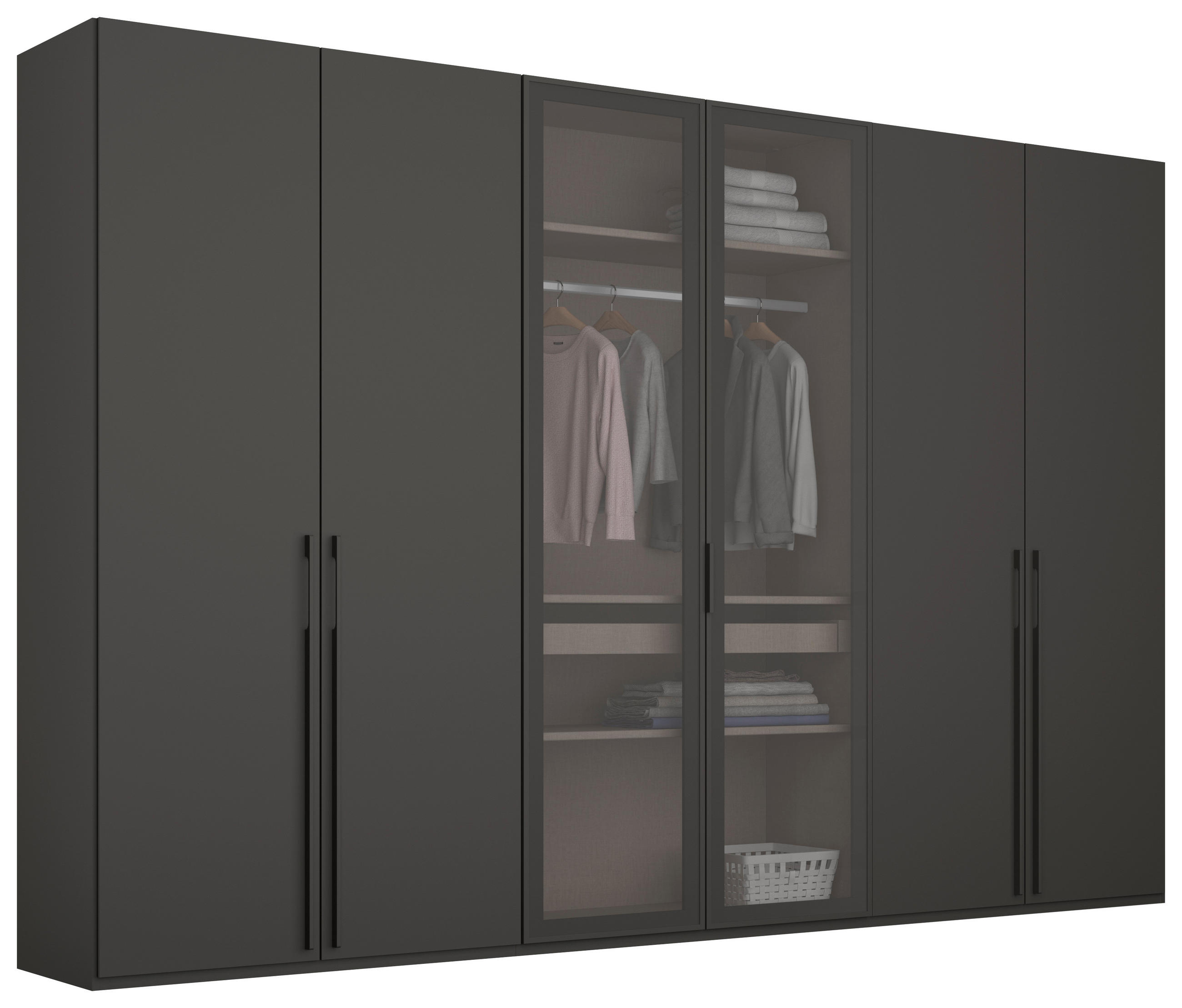DREHTÜRENSCHRANK 301/223/60 cm 6-türig Graphitfarben  - Graphitfarben, Trend, Glas/Holzwerkstoff (301/223/60cm) - Novel