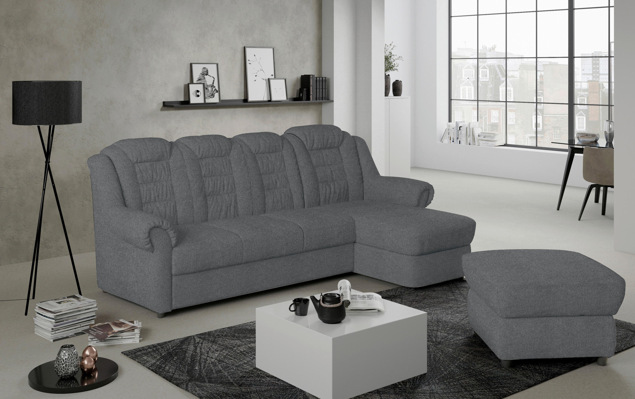 ECKSOFA in Chenille Dunkelgrau - Dunkelgrau/Schwarz, Konventionell, Kunststoff/Textil (262/165cm) - Livetastic