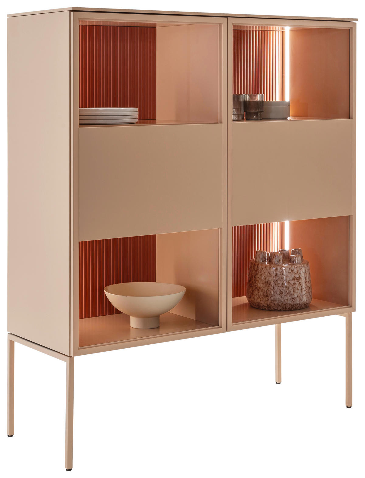 HIGHBOARD Beere, Beige  120/145/45 cm  - Beere/Beige, Design, Glas/Holz (120/145/45cm) - Schöner Wohnen