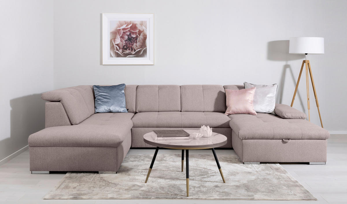 WOHNLANDSCHAFT Ramzes Taupe  - Taupe/Grau, Design, Textil/Metall (215/328/173cm) - MID.YOU